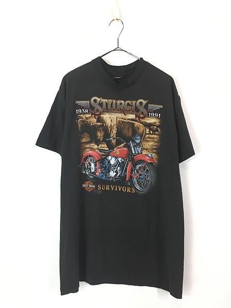 古着 90s USA製 3D EMBLEM HARLEY DAVIDSON 「STURGIS」 バッファロー バイク グラフィック  Tシャツ XL 古着の通販は