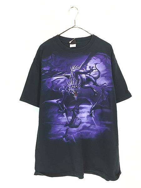 古着 00s LIQUID BLUE ドラゴン 両面 プリント Tシャツ XL 古着