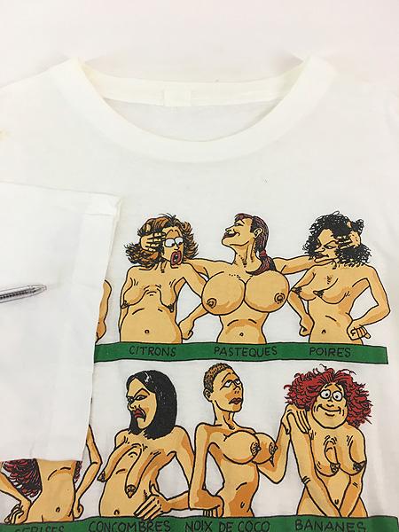 古着 80-90s 胸 バスト コミカル アート エロ Tシャツ XL位 古着