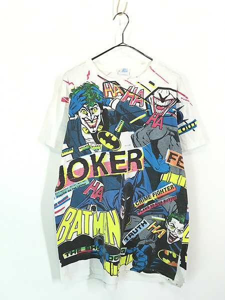 古着 80s USA製 BATMAN The Dark Knight JOKER バットマン ダークナイト ジョーカーコミック オールオーバー Tシャツ L 古着