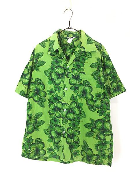 古着 60s Hawaii製 ハイビスカス フラワー 総柄 開襟 アロハ ハワイアン シャツ Mの通販は 6,600円