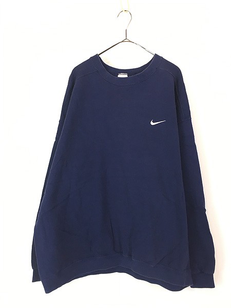 古着 90s USA製 NIKE スウォッシュ ワンポイント ソリッド スウェット トレーナー 紺 XXL 古着