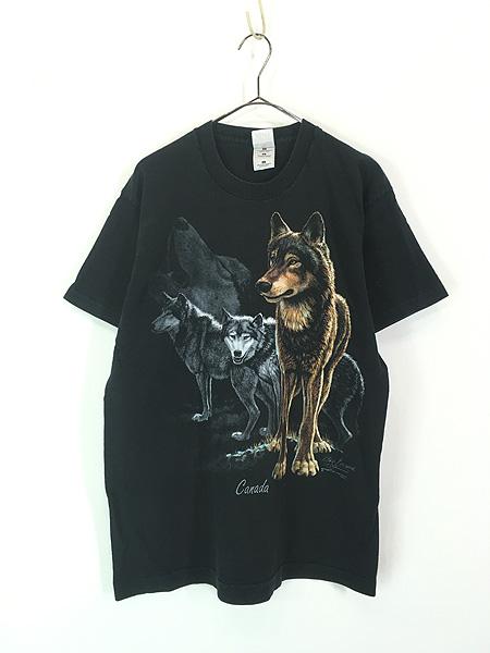 古着 90s Canada製 オオカミ ウルフ アニマル Tシャツ L 古着の通販は