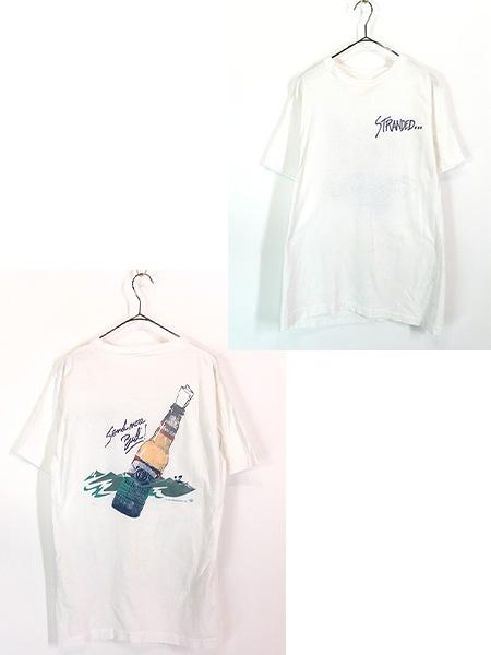 古着 80s Budweiser バドワイザー 「STRANDED…」 ビール 企業 ボトルメール Tシャツ L位 古着の通販は 6,391円