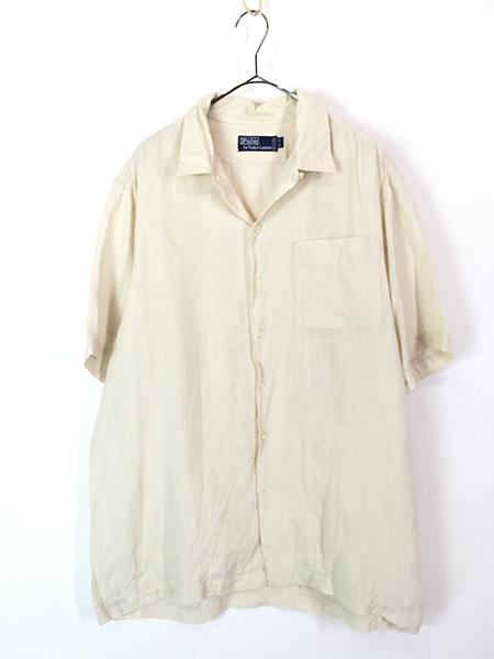 古着 90s Canada製 Polo Ralph Lauren ソリッド ポケット付き 100% リネン 開襟 半袖 シャツ オフホワイト XL 古着の通販は