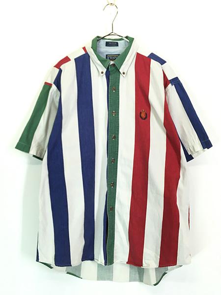 古着 90s CHAPS Ralph Lauren カラフル マルチ ストライプ デニム 半袖 BD シャツ L 古着の通販は 6,050円