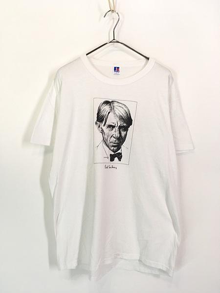古着 80s USA製 Carl Sandburg 詩人 作家 偉人 モノクロ アート Tシャツ L