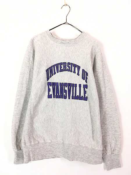 古着 90s USA製 GRIBBLE 「UNIVERSITY OF EVANSVILLE」 2段 カレッジ リバース タイプ スウェット トレーナー L 古着