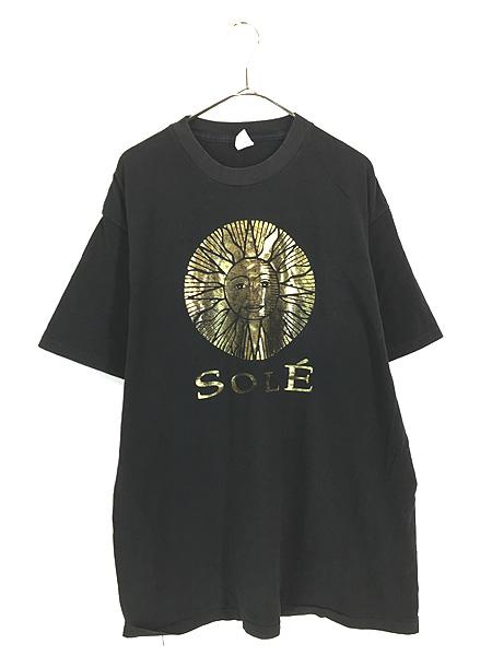 古着 90s USA製 SOLE 太陽 サン ゴールド 光沢 プリント アート Tシャツ XL 古着の通販は