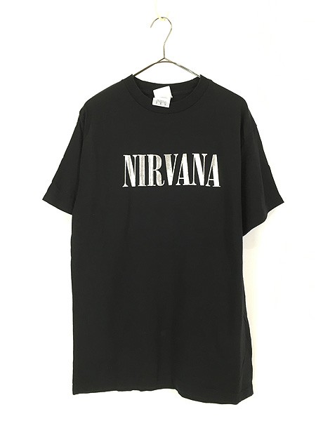 古着 90-00s USA製 NIRVANA シルバー メタリック グランジ ロック バンド Tシャツ M