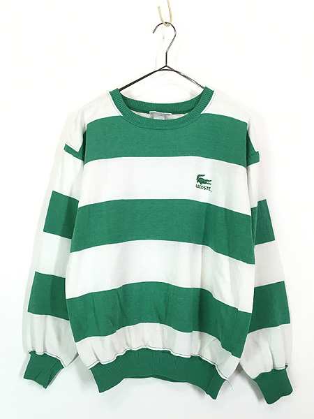 古着 80s USA製 IZOD LACOSTE 白×緑 ボーダー スウェット トレーナー M 古着の通販は