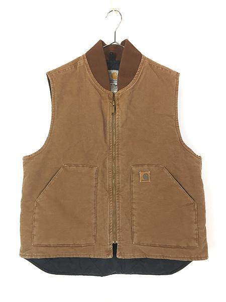 古着 Carhartt ブラウン ダック 首リブ パデット ベスト L 古着の通販は