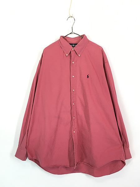 古着 90s Ralph Lauren 「BLAKE」 ワンポイント ソリッド コットンツイル BD シャツ ピンク XL 古着の通販は 5,060円