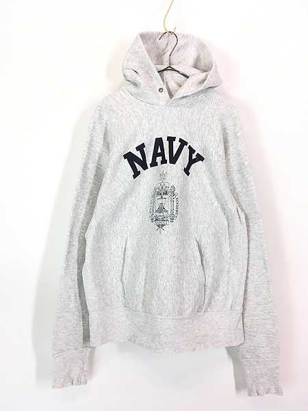 古着 90s USA製 Naval Academy 「NAVY」 ミリタリー リバース タイプ ヘビー スウェット パーカー Mの通販は