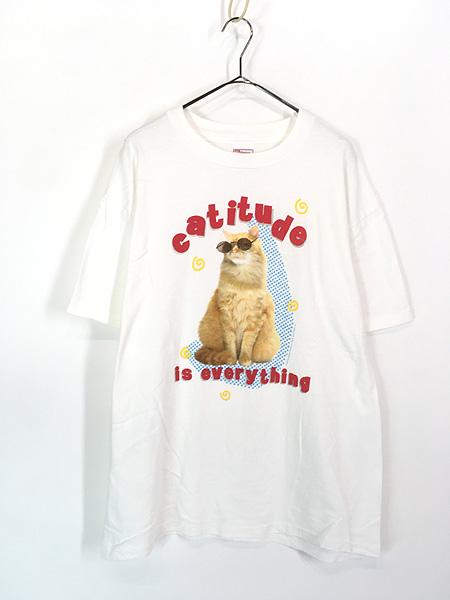 古着 90s 猫 ネコちゃん サングラス アニマル フォト アート Tシャツ L 古着の通販は