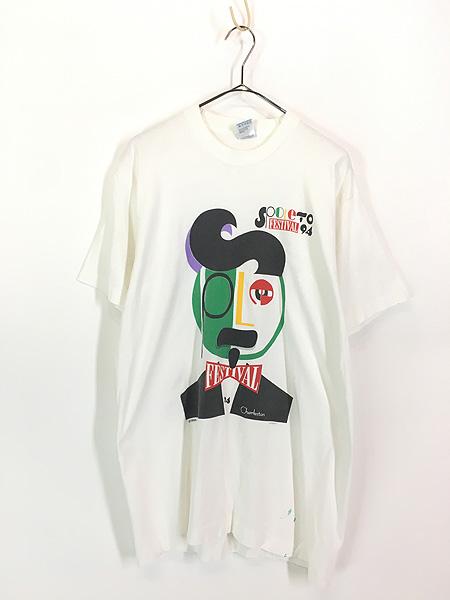 古着 90s USA製 Spoleto Festival 舞台芸術 フェス フェイス トリック アート Tシャツ L