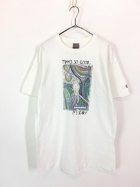 古着 90-00s USA製 Balle De Match 「It's Scary!」 テニス ムンクの叫び パロディ アート Ｔシャツ M