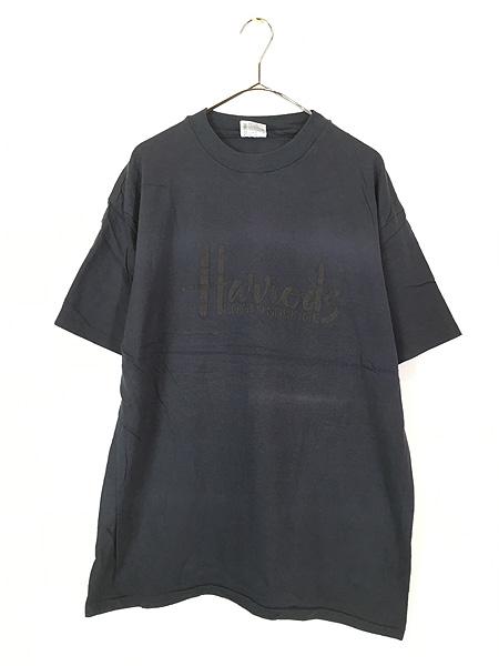 古着 90s USA製 Harrods 発泡 プリント 100%コットン Tシャツ オールブラック XLの通販は