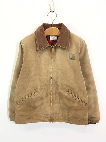 キッズ 古着 80s Carhartt レッド キルティング ライナー ブラウン ダック デトロイト ジャケット ポケットなし 10歳位 古着