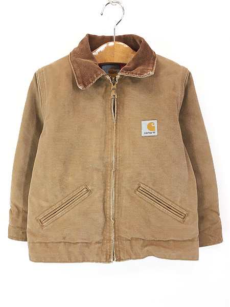 キッズ 古着 80s Carhartt レッド キルティング ライナー ブラウン ダック デトロイト ジャケット ポケットなし 5歳位 古着