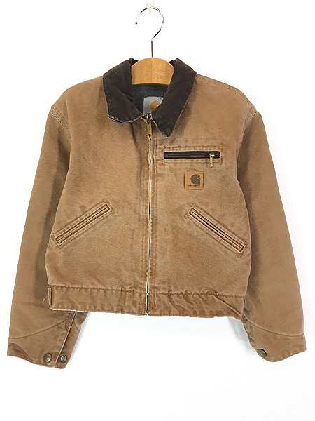 キッズ 古着 90s USA製 Carhartt 裏地フリース ブラウン ダック デトロイト ジャケット M 8歳位 古着