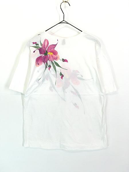 レディース 古着 90s 花 フラワー 水彩画風 ハンド アート ペイント Tシャツ L位 古着