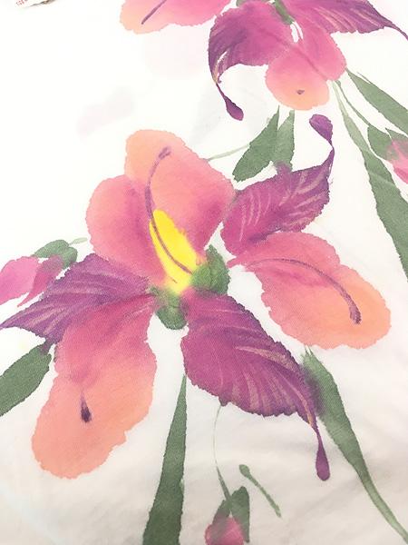 レディース 古着 90s 花 フラワー 水彩画風 ハンド アート ペイント Tシャツ L位 古着