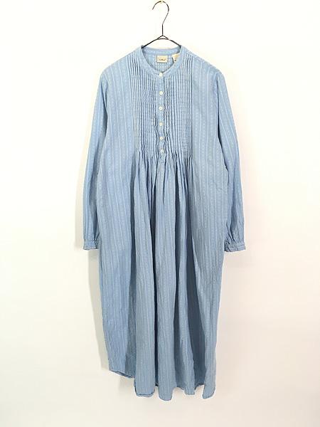 レディース 古着 LL Bean チロリアン柄 ピンタック フランネル ワンピース ドレス ロング丈 水色 S 古着