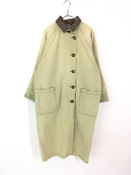 レディース 古着 90s RED PEPPER 襟 フェイクレザー コットンツイル ロング コート S 古着の通販は