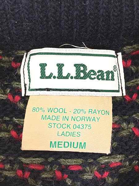 レディース 古着 80s Norway製 LL Bean 2カラー バーズアイ ヘビー ウール ニット セーター M 古着