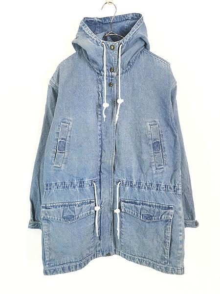 レディース 古着 80s Eddie Bauer ブルー デニム フーデッド ジャケット フーディー M 古着