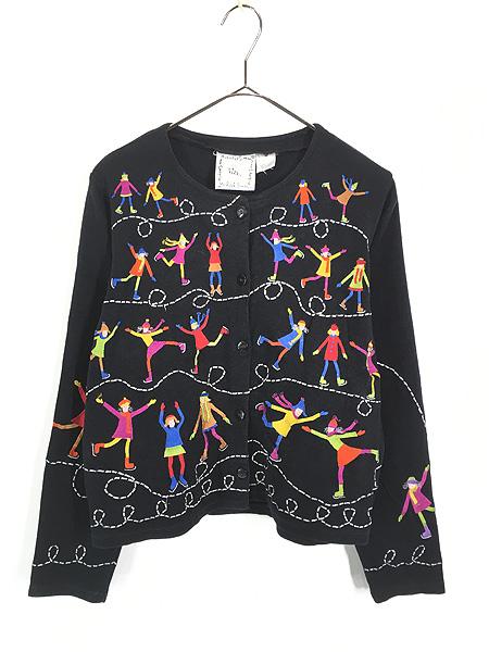 レディース 古着 90s Michael Simon スケート 刺しゅう ノーカラー 天竺 カーディガン カットソー M 古着