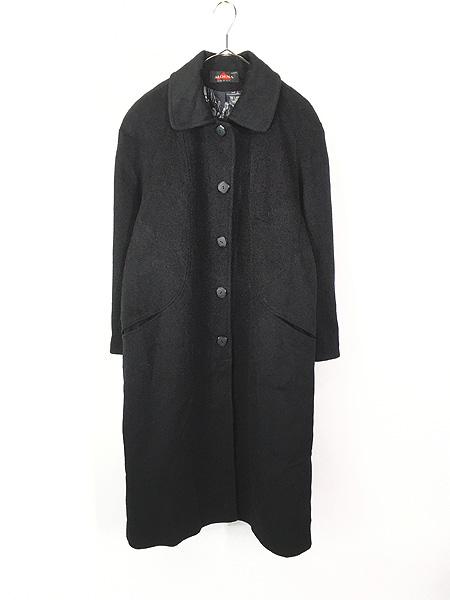 レディース 古着 80s USA製 ALORNA モノクロ フォト ピクチャー ライナー ブラック ウール バルマカン コート 黒 L位 古着
