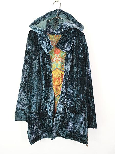 レディース 古着 70s オリエンタル フローラル ゴブラン × 光沢 ベロア フーディー ジャケット L位 古着の通販は 16,060円