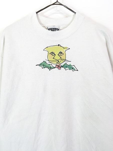 レディース 古着 90s USA製 Lee 猫 セイヨウヒイラギ  ハンド ペイント スウェット トレーナー L 古着 レディース 古着 90s USA製 Lee 猫 セイヨウヒイラギ ハンド