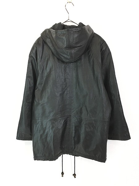 レディース 古着 90s Spiegel 本革 レザー パデット フーディー ロング ジャケット M 古着の通販は