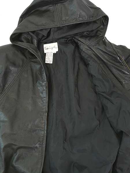 レディース 古着 90s Spiegel 本革 レザー パデット フーディー ロング ジャケット M 古着の通販は