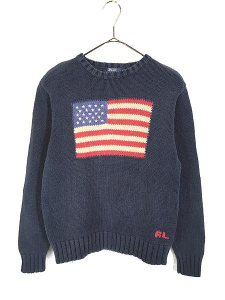 レディース 古着 90s 日本製 Polo Ralph Lauren 星条旗 フラッグ コットン ニット セーター M 古着の通販は 8,140円