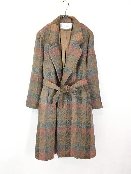 レディース 古着 70s Evan Picone チェック 総柄 モヘア ガウン コート M位 古着の通販は