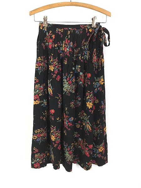 レディース 古着 80s Classic カラフル フラワー 花束 総柄 ピンタック フレア スカート ロング丈 S位 古着の通販は