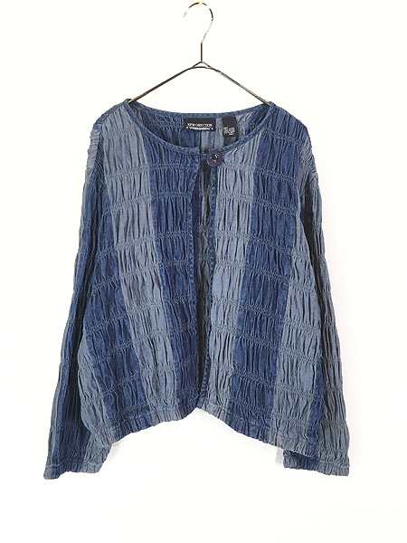 レディース 古着 90s NEW DIRECTION 2tone ギャザー パッチワーク デニム ジャケット XL 古着の通販は