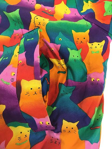 レディース 古着 90s USA製 INFINITY CHIC カラフル グラデーション 猫 ねこちゃん 総柄 ジャケット ブルゾン XL位 古着 レディース 古着 90s USA製 INFINITY CHIC カラフル グラデーション 猫