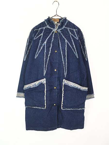 レディース 古着 80s USA製 Lida Jeans カットオフ フリンジ パッチワーク デザイン デニム コート M 古着その他アウター