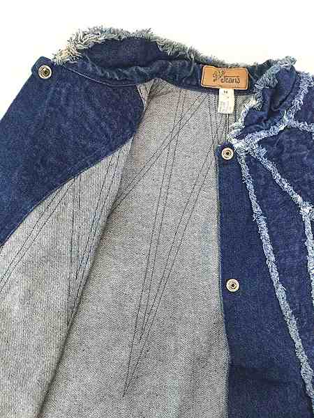 レディース 古着 80s USA製 Lida Jeans カットオフ フリンジ パッチワーク デザイン デニム コート M 古着
