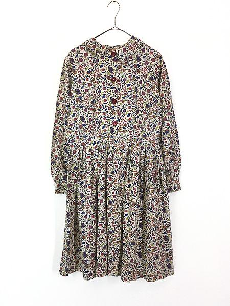 レディース 古着 60s エスニック ボタニカル 花 総柄 シャツ ワンピース ひざ丈 M位 古着