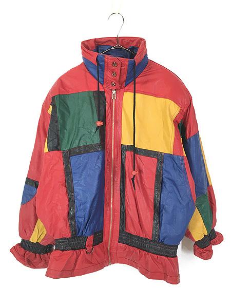 レディース 古着 90s G3 Leather カラフル クレイジー パッチワーク 本革 レザー ジャケット S 古着の通販は