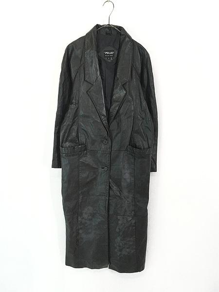 レディース 古着 90s PELLE 本革 レザー ロング チェスター コート 黒 S 古着