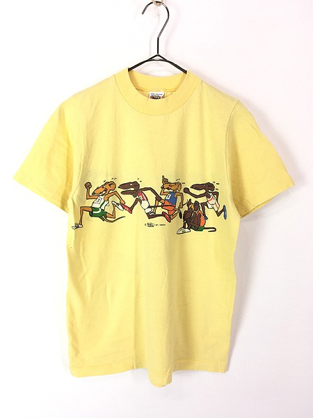 レディース 古着 70s Crazy Shirts Hawaii ねずみ アニマル マラソン 両面 染み込み プリント Tシャツ S 古着の通販は