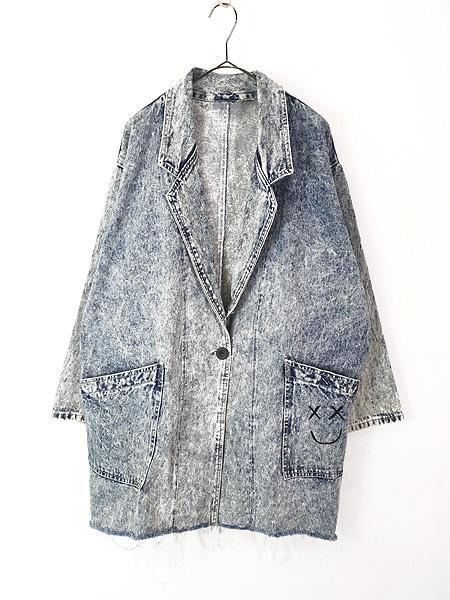 レディース 古着 90s 「Society Killed the Teenager」 ハンドペイント ケミカル デニム チェスター コート L位 古着