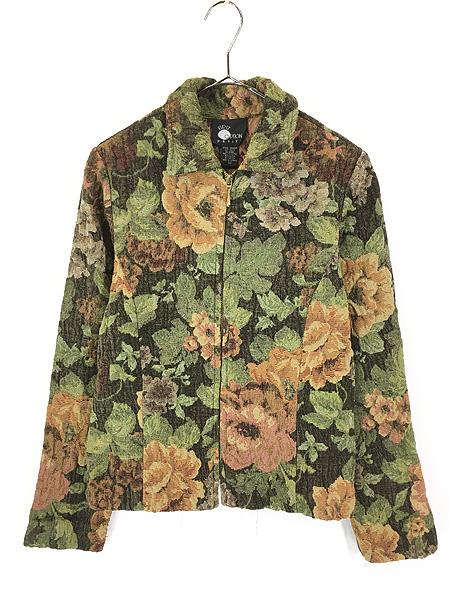 レディース 古着 FIRST OPTION 花 フラワー 総柄 デザイン フルジップ ゴブラン ジャケット M位 古着